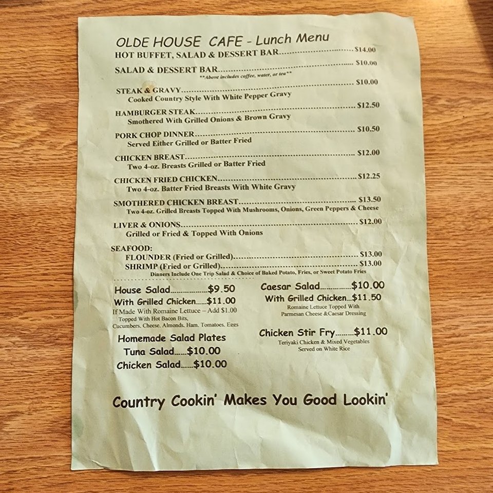 Breakfast menu page with diner-style sections.