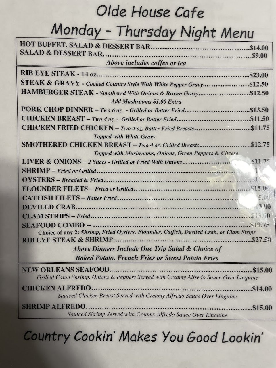 Cafe menu with simple breakfast listings.